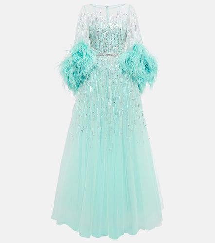 Abito lungo Imani in tulle con piume e paillettes - Jenny Packham - Modalova