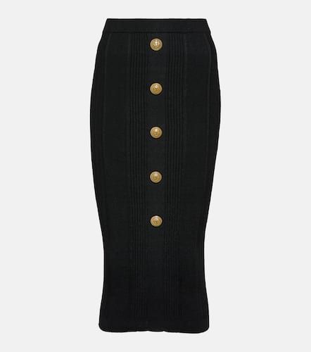 High-rise ribbed-knit midi skirt - Balmain - Modalova
