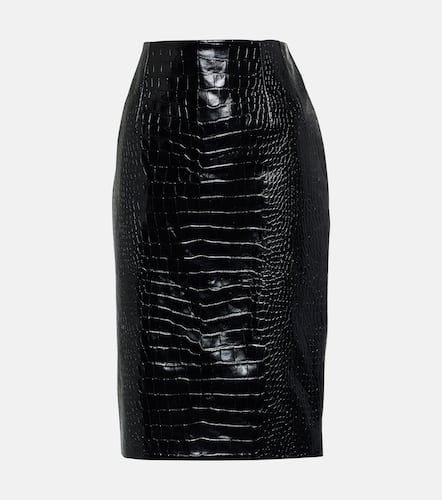 Croc-effect leather pencil skirt - Versace - Modalova