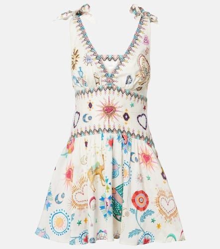 Embroidered linen and silk minidress - Camilla - Modalova