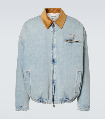 Logo corduroy-trimmed denim blouson - Miu Miu - Modalova