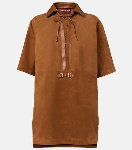 Horsebit leather-trimmed suede minidress - Gucci - Modalova
