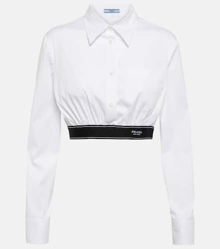 Camicia cropped in misto cotone con logo - Prada - Modalova