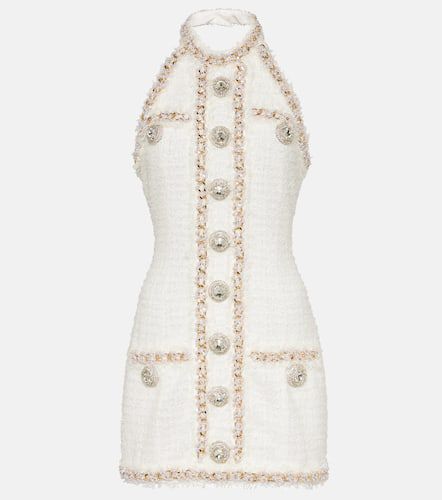 Halterneck embellished tweed minidress - Balmain - Modalova