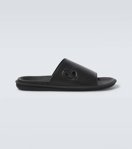 Logo embossed leather slides - Giorgio Armani - Modalova
