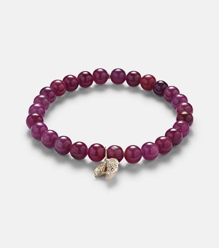 Mini Fortune Cookie beaded 14kt gold bracelet with diamonds and rubies - Sydney Evan - Modalova