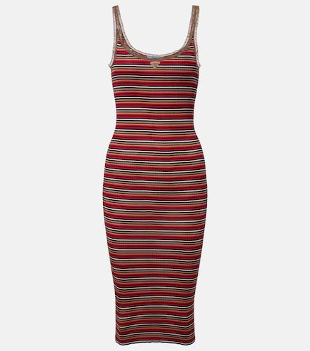 Abito midi in cotone a coste con logo - Prada - Modalova