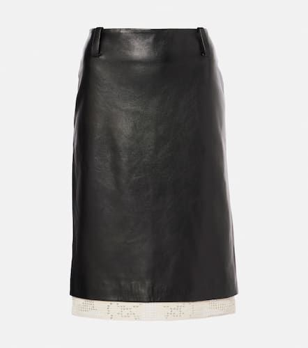 Crochet-trimmed leather midi skirt - Magda Butrym - Modalova