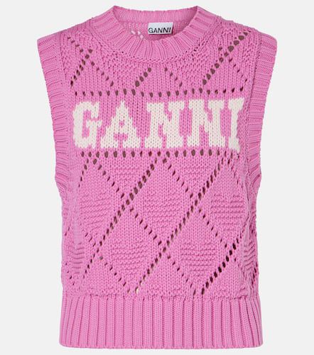 Gilet in misto cotone con intarsi e logo - Ganni - Modalova