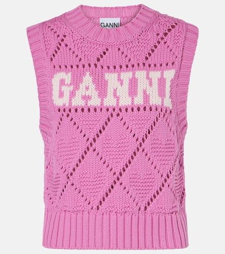 Logo intarsia cotton-blend sweater vest - Ganni - Modalova