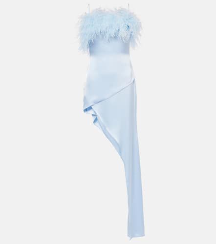 Feather-trimmed satin cocktail dress - David Koma - Modalova