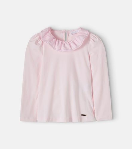 Ruffled cotton-blend jersey top - Monnalisa - Modalova