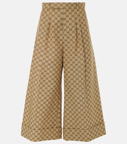 Pantalones anchos cropped de lona con GG - Gucci - Modalova