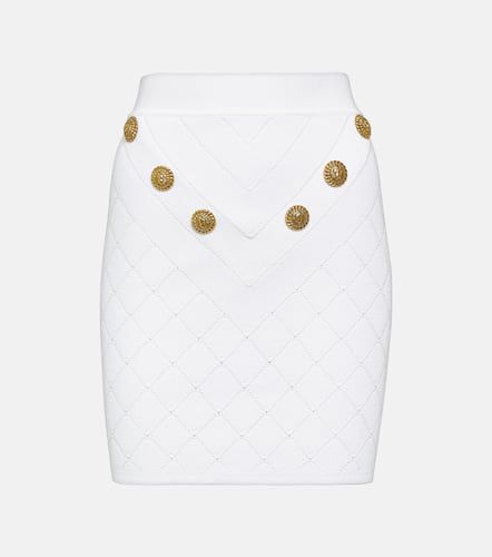 Minifalda de punto acanalado adornada - Balmain - Modalova