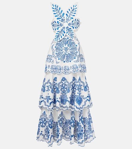 Embroidered tiered linen maxi dress - Farm Rio - Modalova