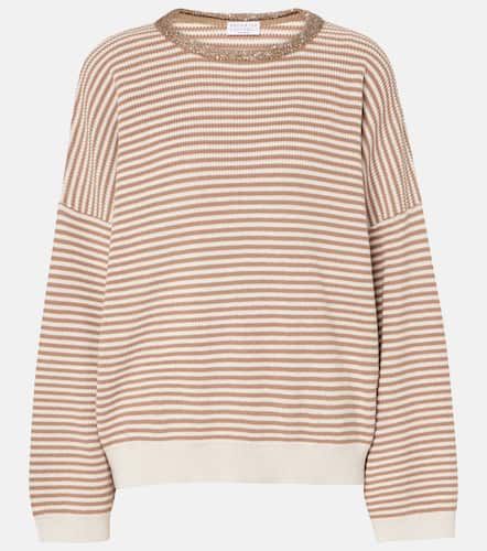 Pullover in cotone a righe con monili - Brunello Cucinelli - Modalova