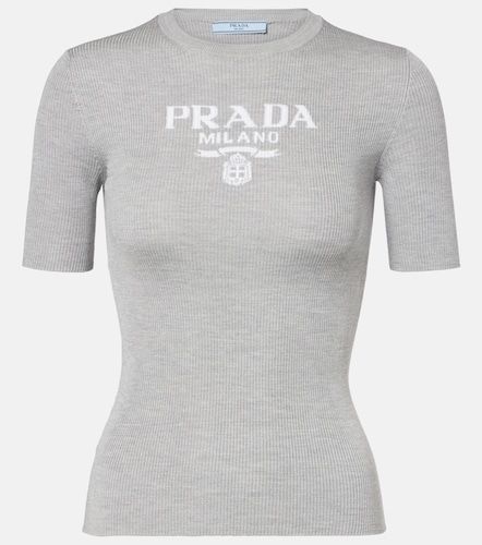 Camiseta acanalada de seda con logo - Prada - Modalova