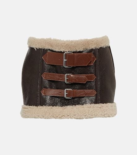 Shearling-trimmed leather miniskirt - Blumarine - Modalova