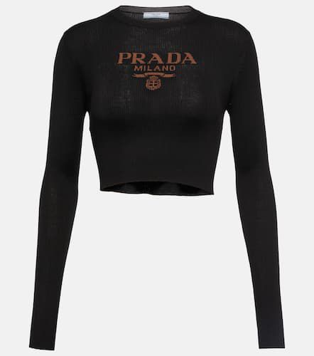 Logo ribbed-knit silk crop top - Prada - Modalova
