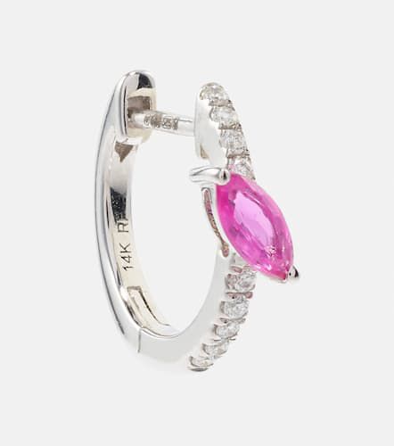 Kt white gold single hoop earring with diamonds and pink sapphire - Roxanne First - Modalova