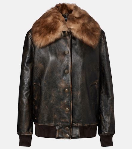 Shearling-trimmed leather bomber jacket - Dolce&Gabbana - Modalova