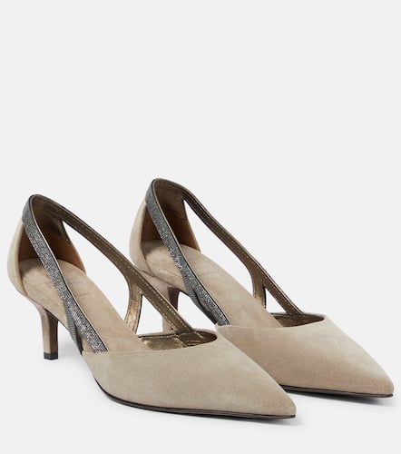 Verzierte Slingback-Pumps aus Veloursleder - Brunello Cucinelli - Modalova