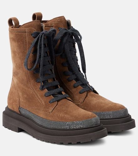 Monili suede combat boots - Brunello Cucinelli - Modalova