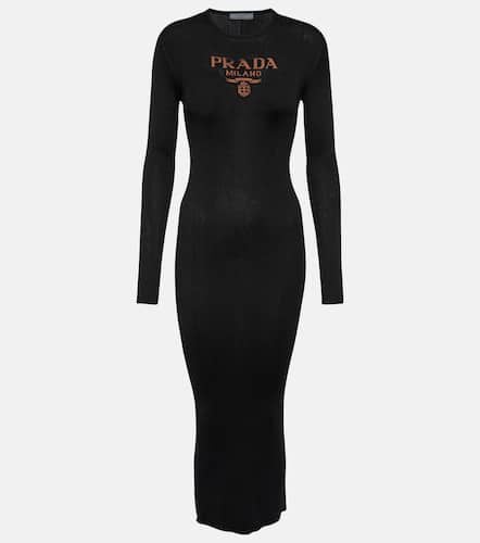 Logo ribbed-knit silk midi dress - Prada - Modalova