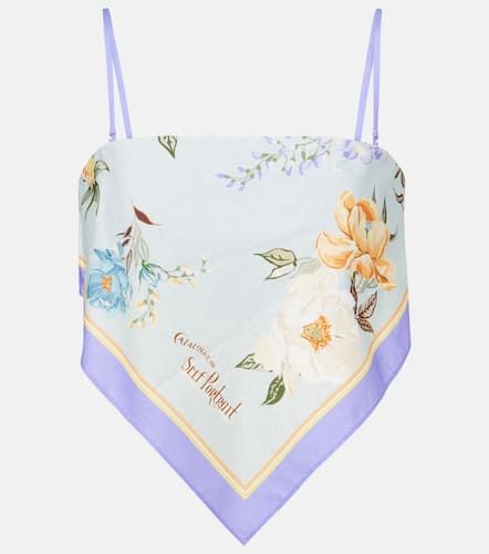 Floral linen and cotton crop top - Self-Portrait - Modalova