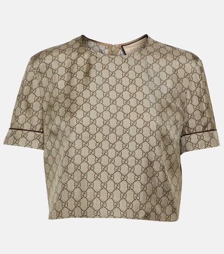 Crop top de sarga de seda con GG estampado - Gucci - Modalova