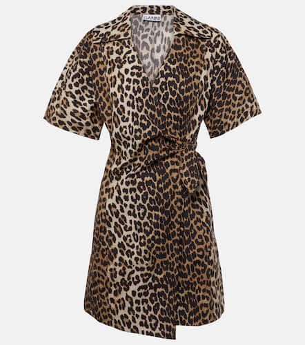 Leopard-print cotton wrap dress - Ganni - Modalova