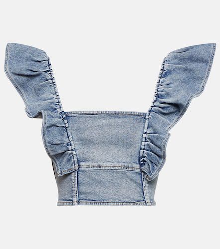 Crop top en denim con volantes - Ganni - Modalova