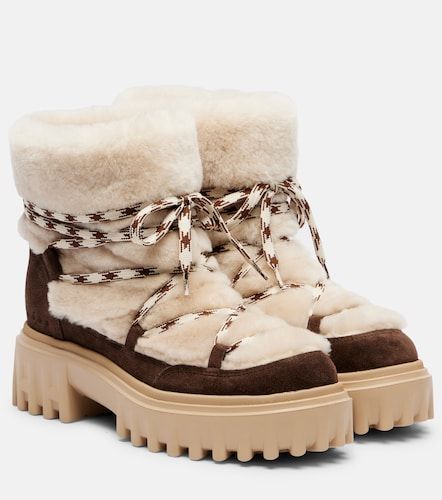 Suede and shearling lace-up boots - Hogan - Modalova