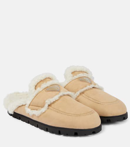 Faux shearling-lined suede slippers - Prada - Modalova