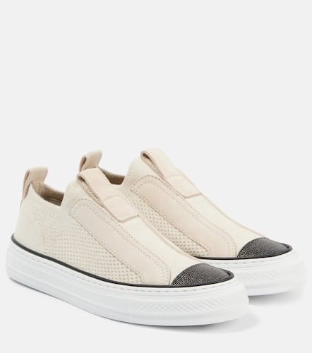 Sneakers in canvas con suede - Brunello Cucinelli - Modalova