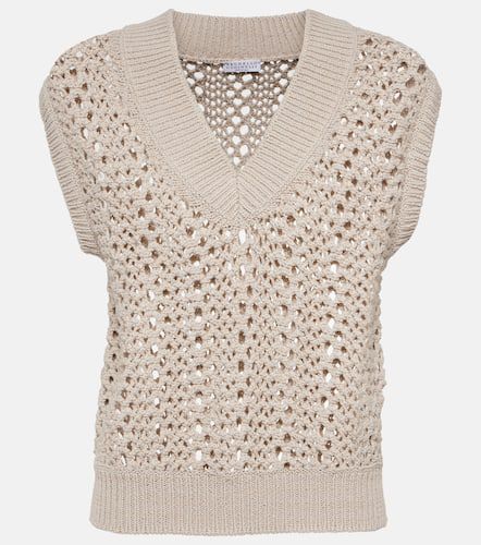 Open-knit cotton-blend sweater vest - Brunello Cucinelli - Modalova