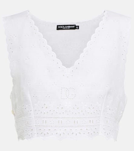 Embroidered linen and silk crop top - Dolce&Gabbana - Modalova