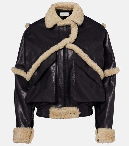 Shearling-trimmed leather bomber jacket - Magda Butrym - Modalova