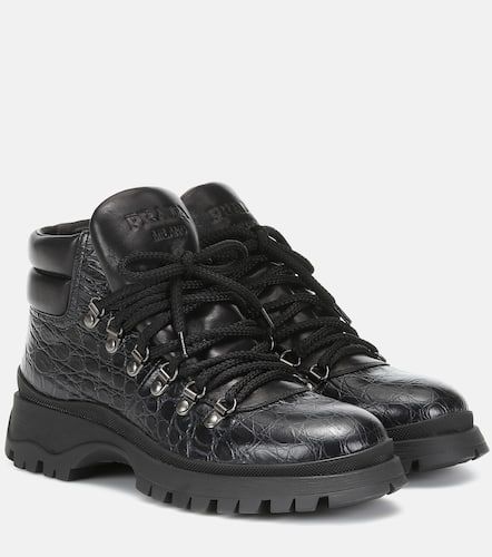 Croc-effect leather ankle boots - Prada - Modalova