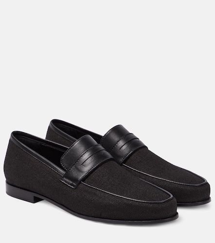 Leather-trimmed canvas penny loafers - Toteme - Modalova