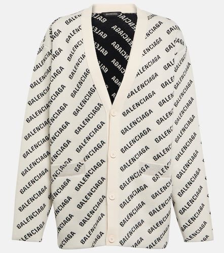 Cardigan in misto lana e cotone con logo - Balenciaga - Modalova