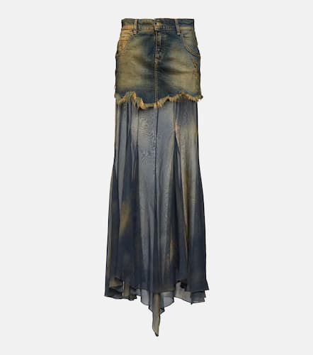 Denim and silk chiffon maxi skirt - Blumarine - Modalova