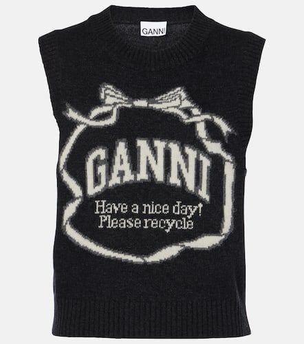 Logo intarsia wool-blend sweater vest - Ganni - Modalova