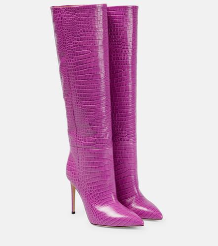 Croc-effect leather knee-high boots - Paris Texas - Modalova