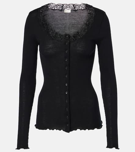 Cardigan in lana e seta con pizzo - Saint Laurent - Modalova