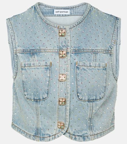 Embellished denim crop top - Self-Portrait - Modalova