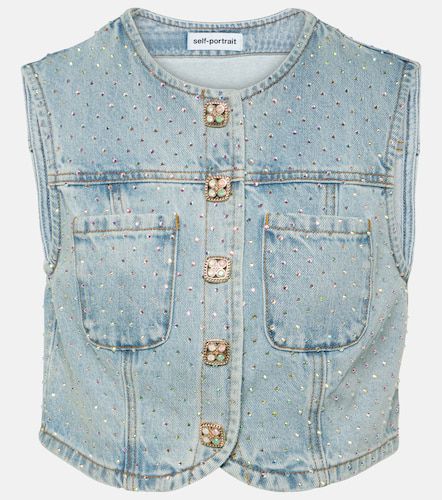 Embellished denim crop top - Self-Portrait - Modalova