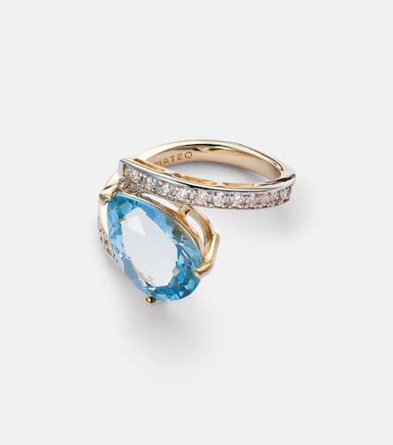 Slanted 14kt gold ring with topaz - Mateo - Modalova