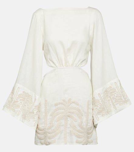 Vestido corto de lino y algodón bordado - Johanna Ortiz - Modalova