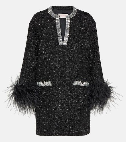 Feather-trimmed tweed minidress - Valentino - Modalova